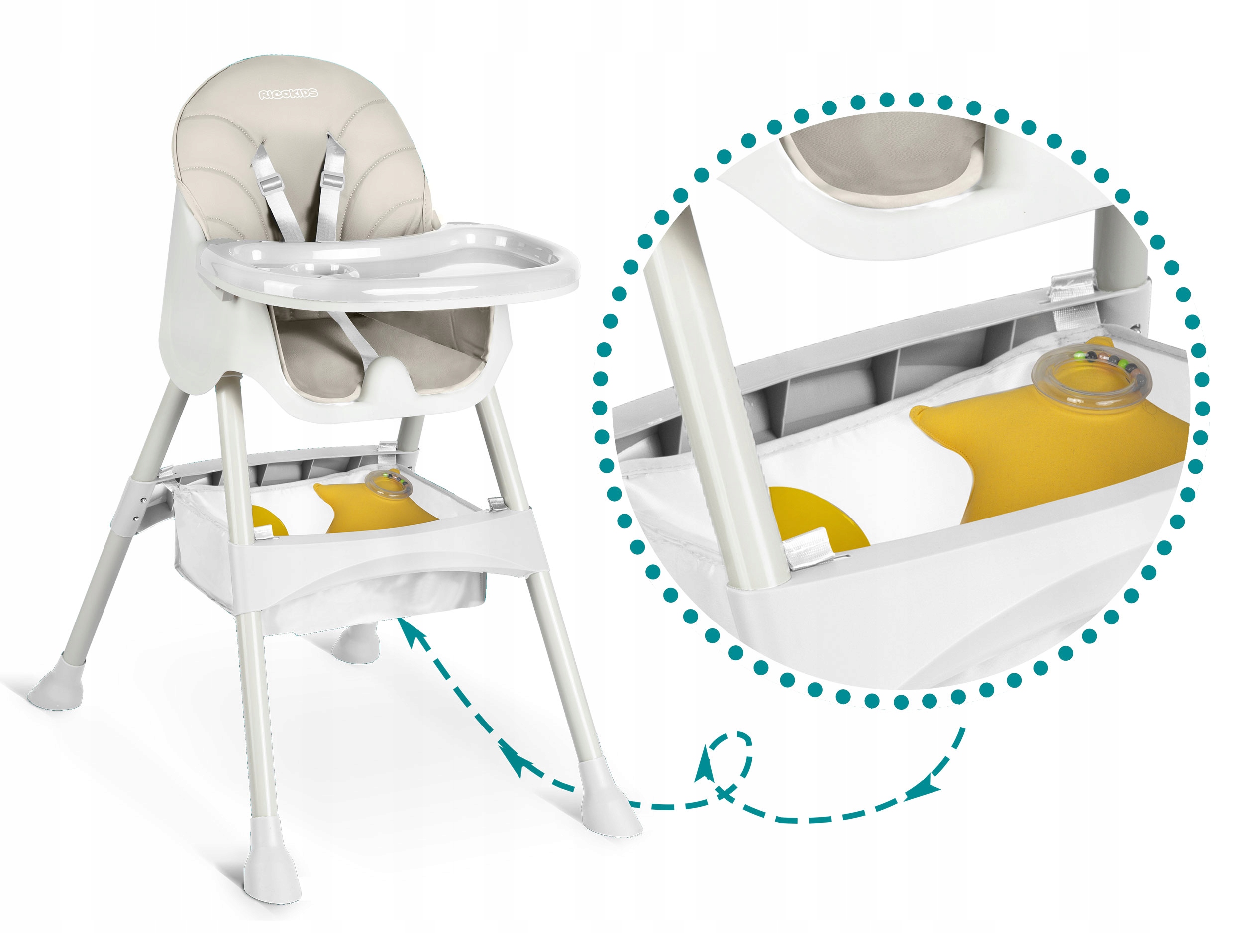 KRZESEŁKO DO KARMIENIA MILO DLA DZIECI SKŁADANE TACKA RICOKIDS Waga krzesełka 5.2 kg