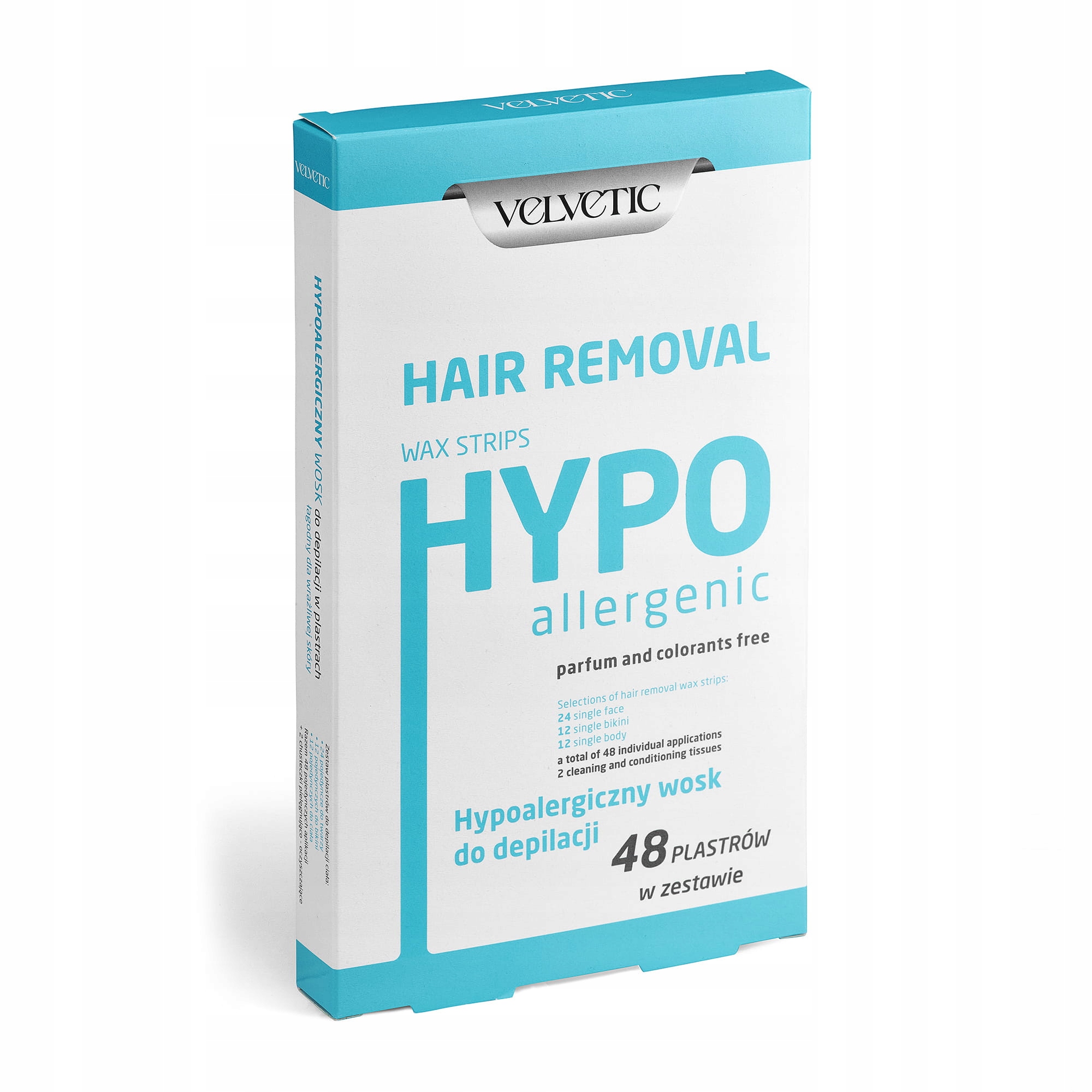 Wosk do depilacji bikini, ciała i twarzy VELVETIC Zestaw 48 szt. Stan opakowania oryginalne