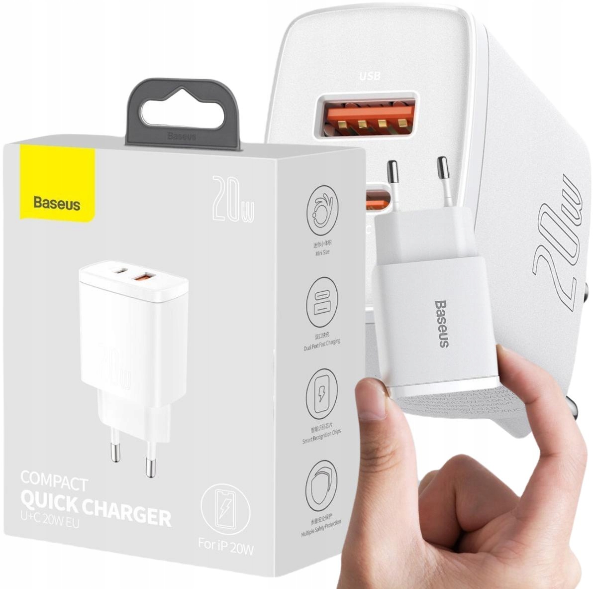 Ładowarka Sieciowa Baseus Compact Quick Charger CCXJ-B02 20W 1x Usb-a 1x Us