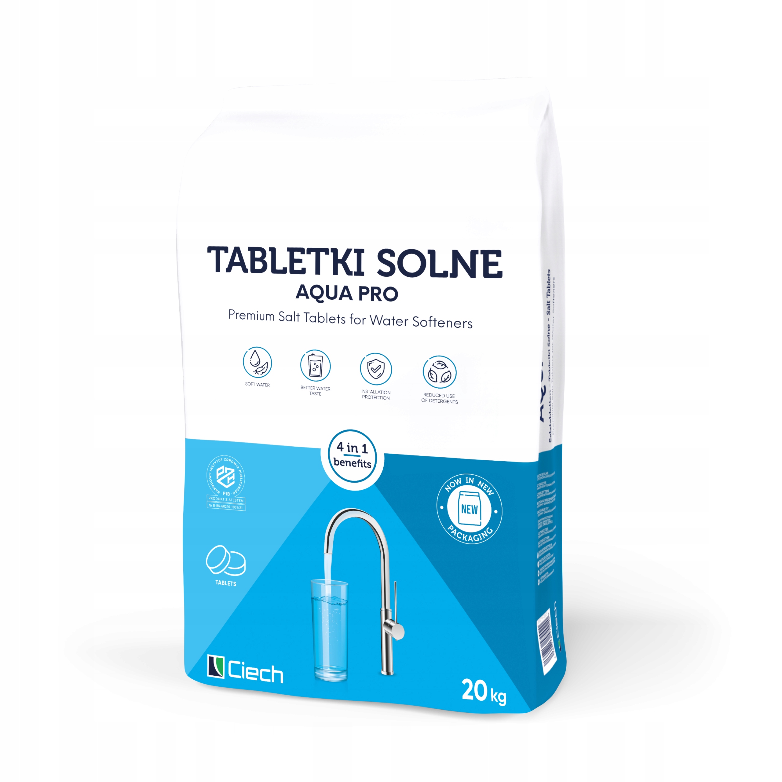 SÓL CIECH 20KG TABLETKI SOLNE DO STACJI UZDATNIANIA ZMIĘKCZACZ WODY Pojemność 20 l