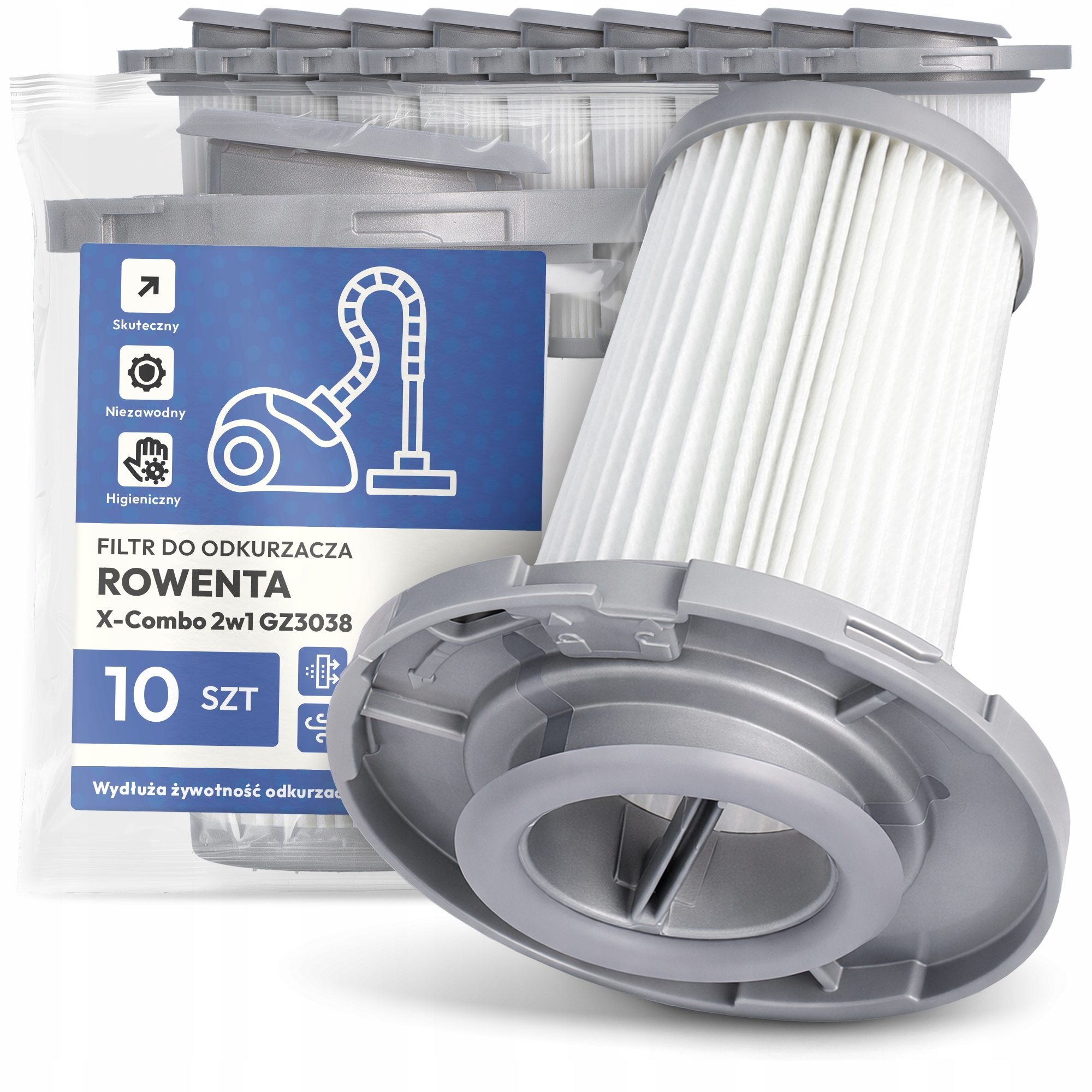 10 x Filtr Pro Vysavač Rowenta X-Combo 2v1 GZ3038 Em-w