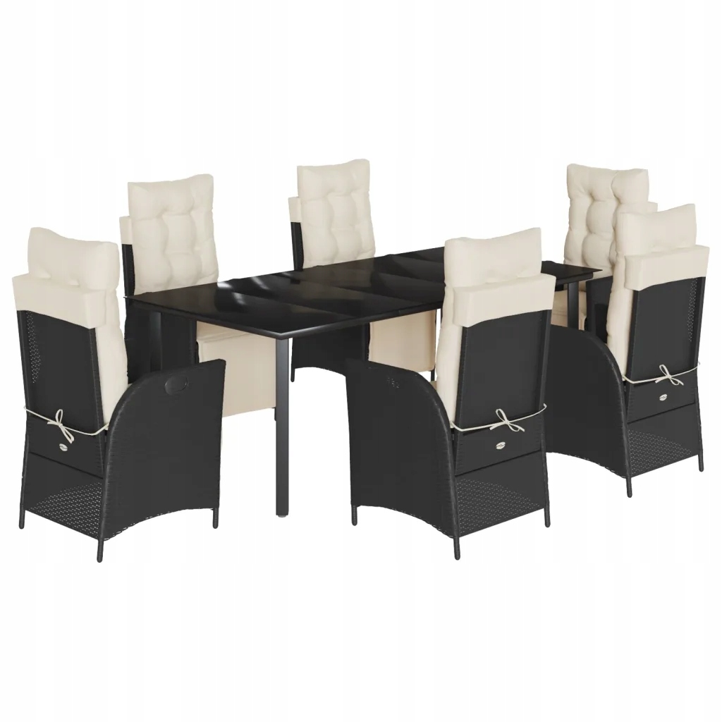 Zahradní nábytek set černý s krémovými polštáři 200x100x74 cm