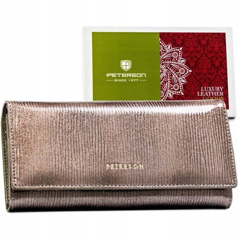 Dámská kožená peněženka s Rfid lakovanou přihrádkou na karty, prostorná Peterson