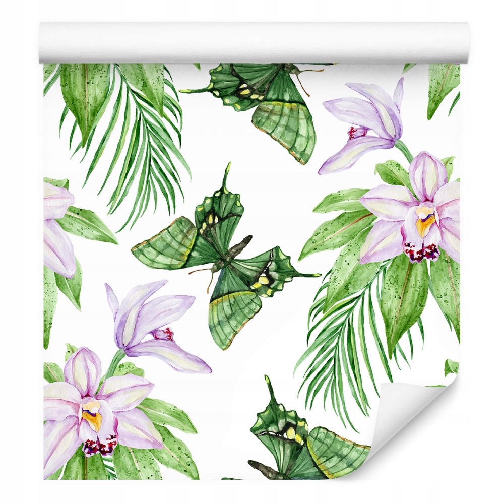 Tapeta na zeď do ložnice motýli, květiny, rostliny