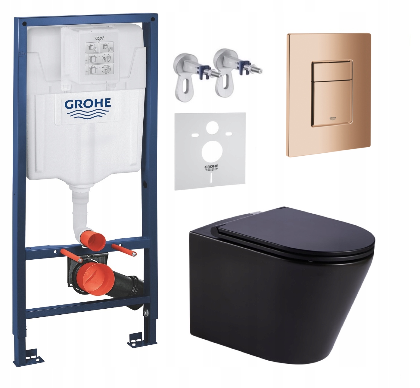 Podomítkový Wc set Grohe s mísou Jess černá Tlačítko měď lesk Fresh