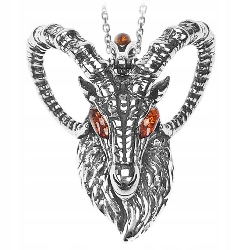 Stříbrný Kozoroh pánský přívěsek Ze Stříbra s Jantarem a kozlíkem Znamením Zvěrokruhu