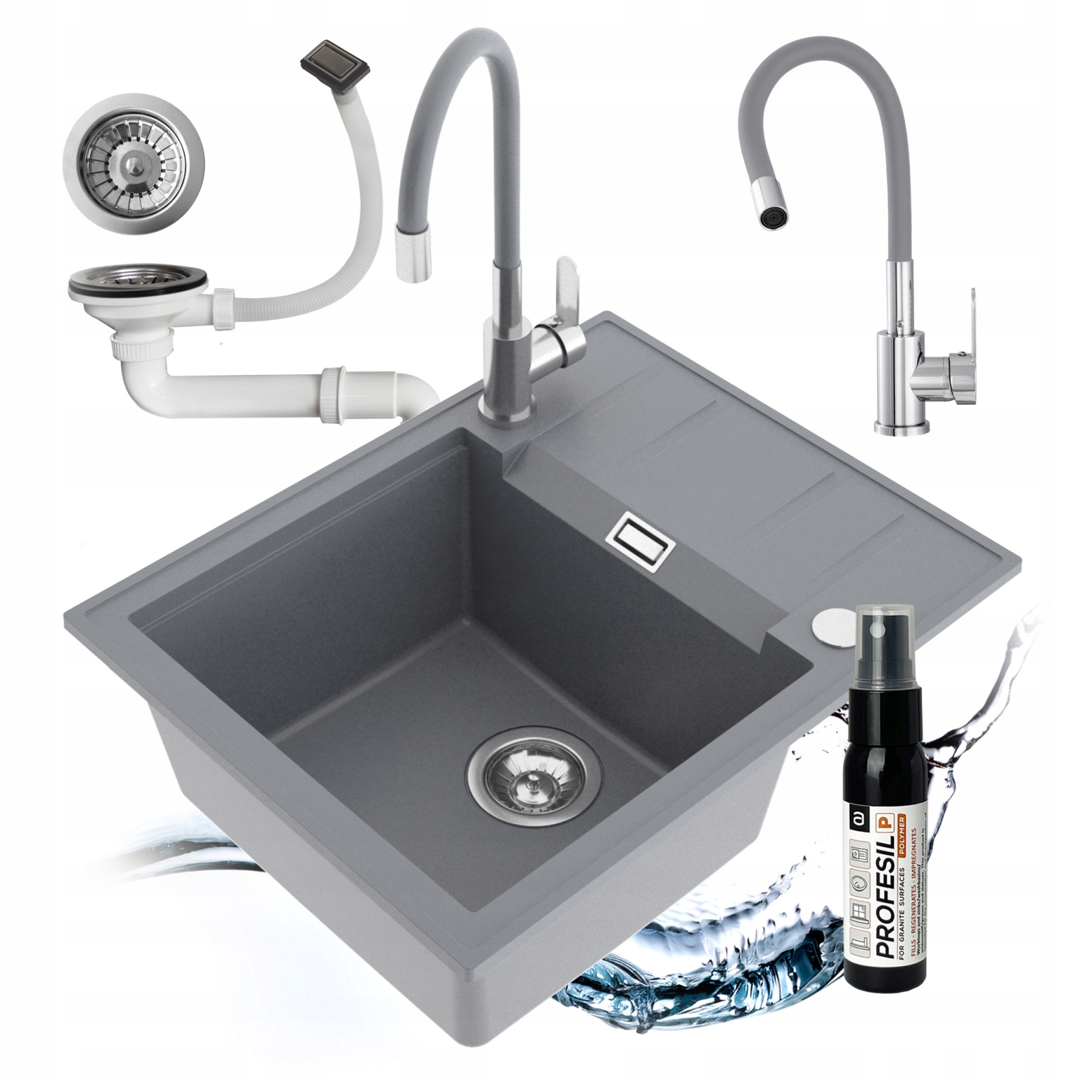 Jednokomorový Drez Miló Avangard, Granitový Sifón, Flexibilná Batéria