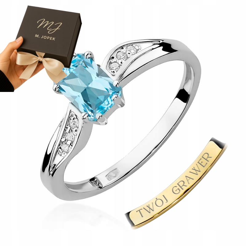 Prstýnek Z Bílého Zlata 585 S Topazem 0,65 ct Diamanty Gravírování M.jopek