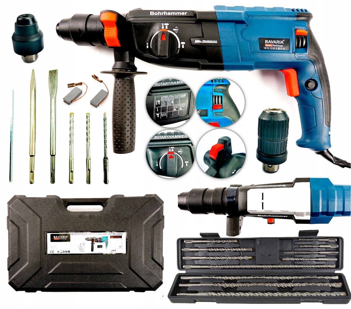 

Młoto Wiertarka 2800W Sds+ 2xGŁOWICA 16WIERTEŁ