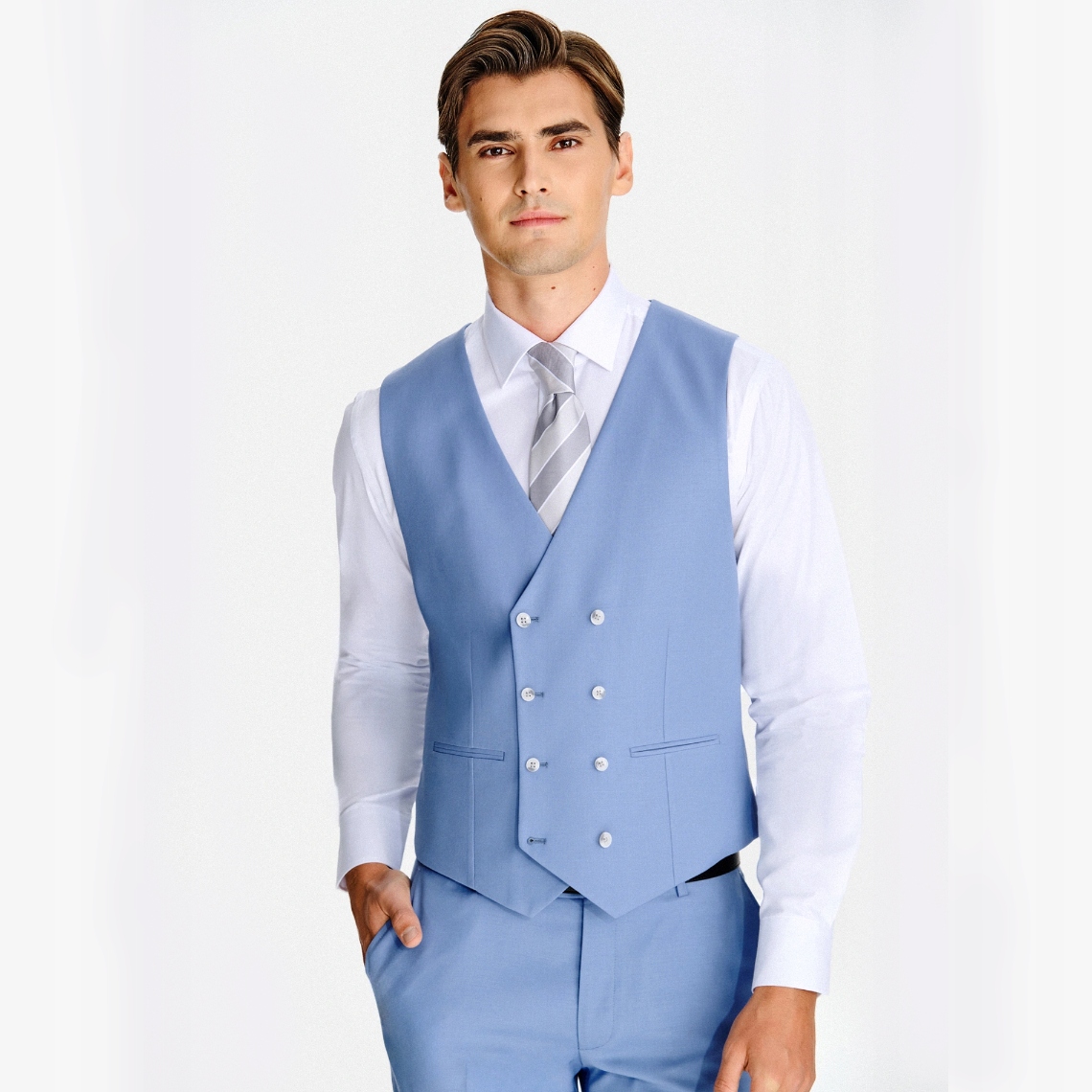 Vlněná obleková vesta v modré barvě Pako Lorente vel