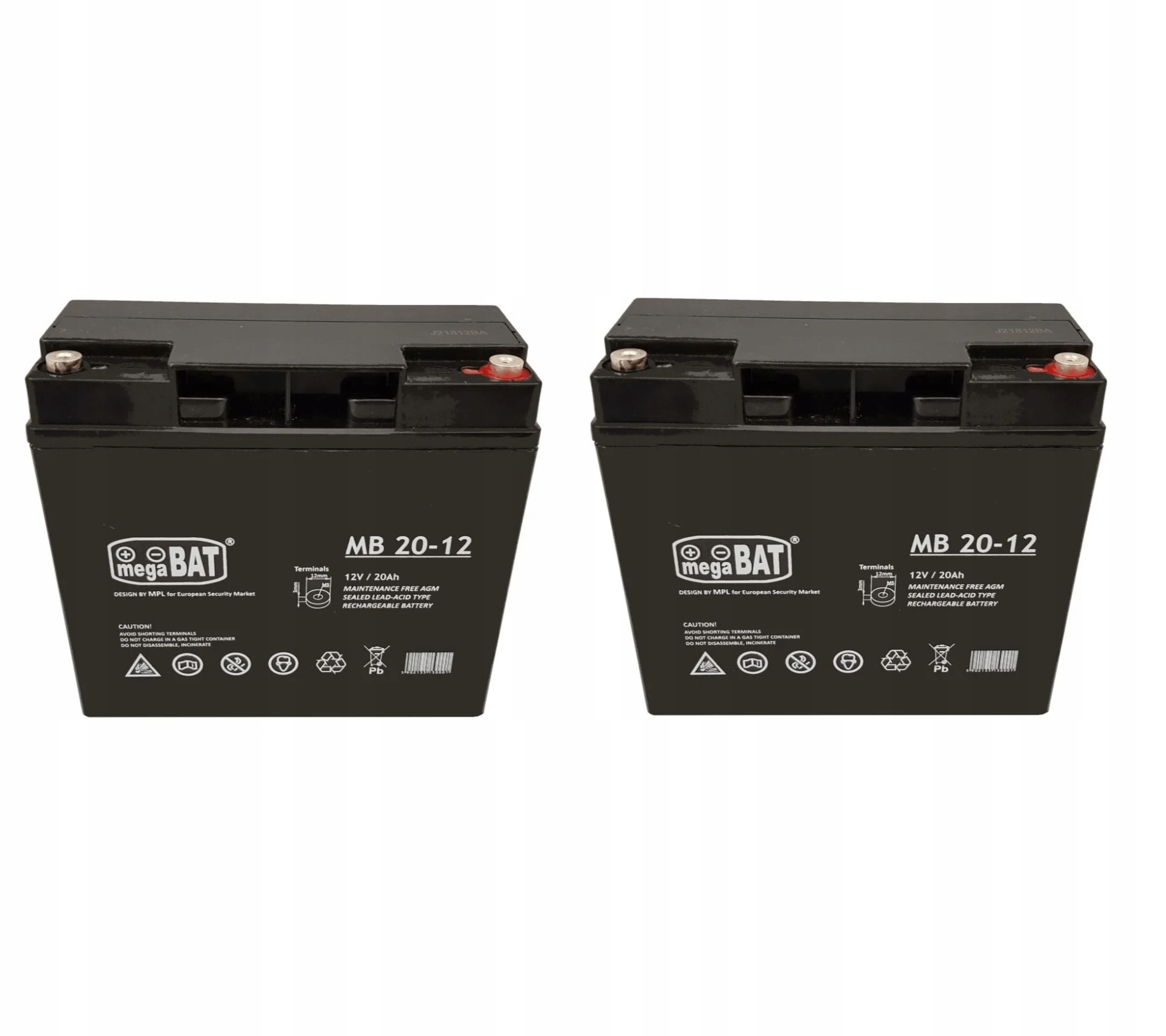 2x Akumulátor Agm 12V 20Ah Megabat (rozměr 18Ah) Ups solární alarm na kolo