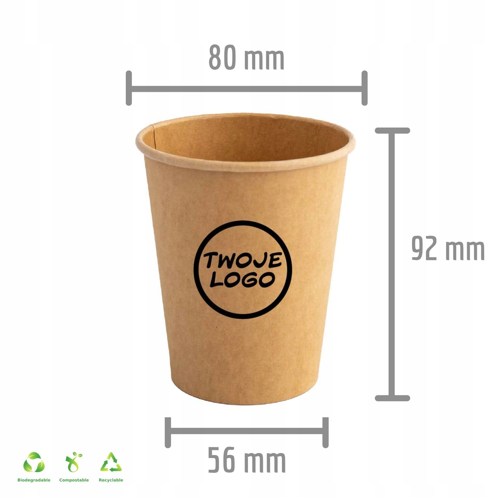 Personalizované papírové kelímky s logem 250 ml kraft