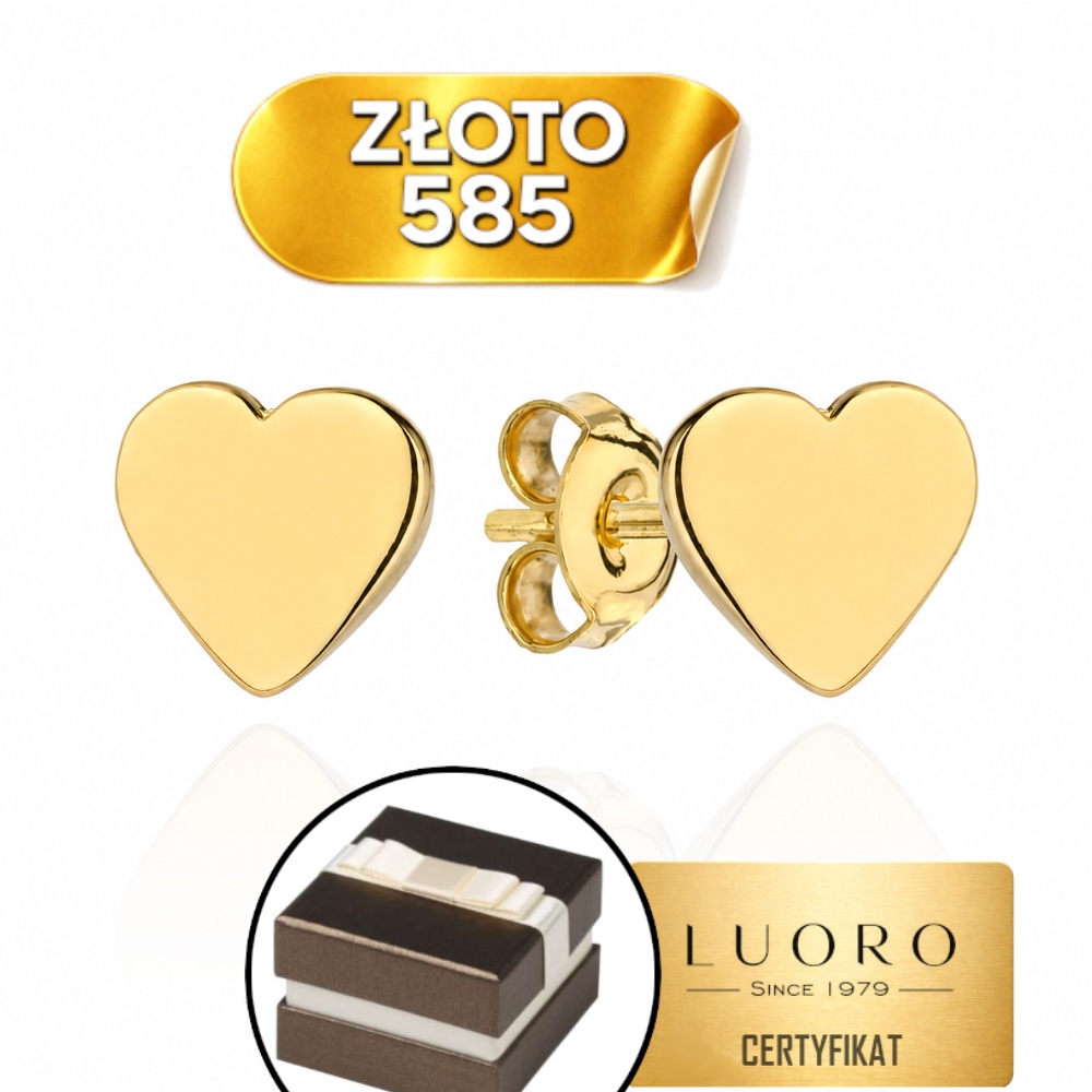 Náušnice Zlaté 585 14K Srdce 9X7 MM Tyčinka Lehké Elegantní Dárek