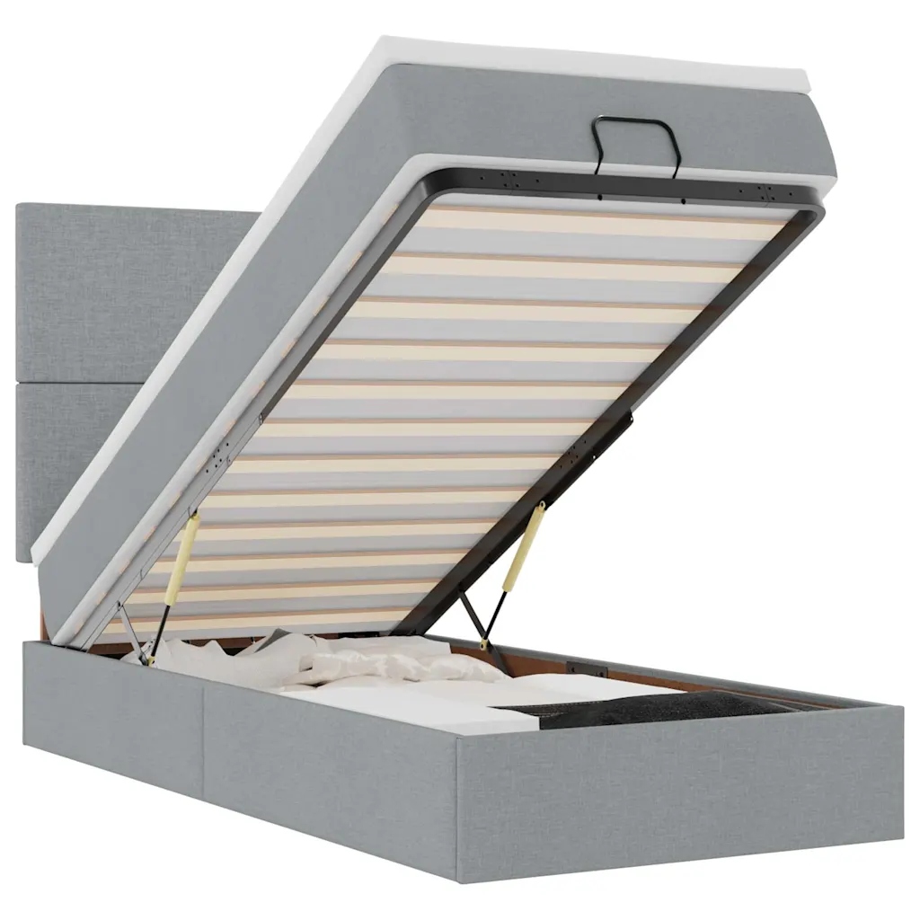 Otomana s matrací 203 x 90 x 128 cm, světle šedá, s úložným prostorem