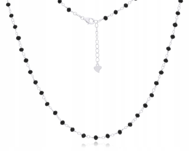 Dámský stříbrný náhrdelník s černými Zirkony a lesklými Korálky 925