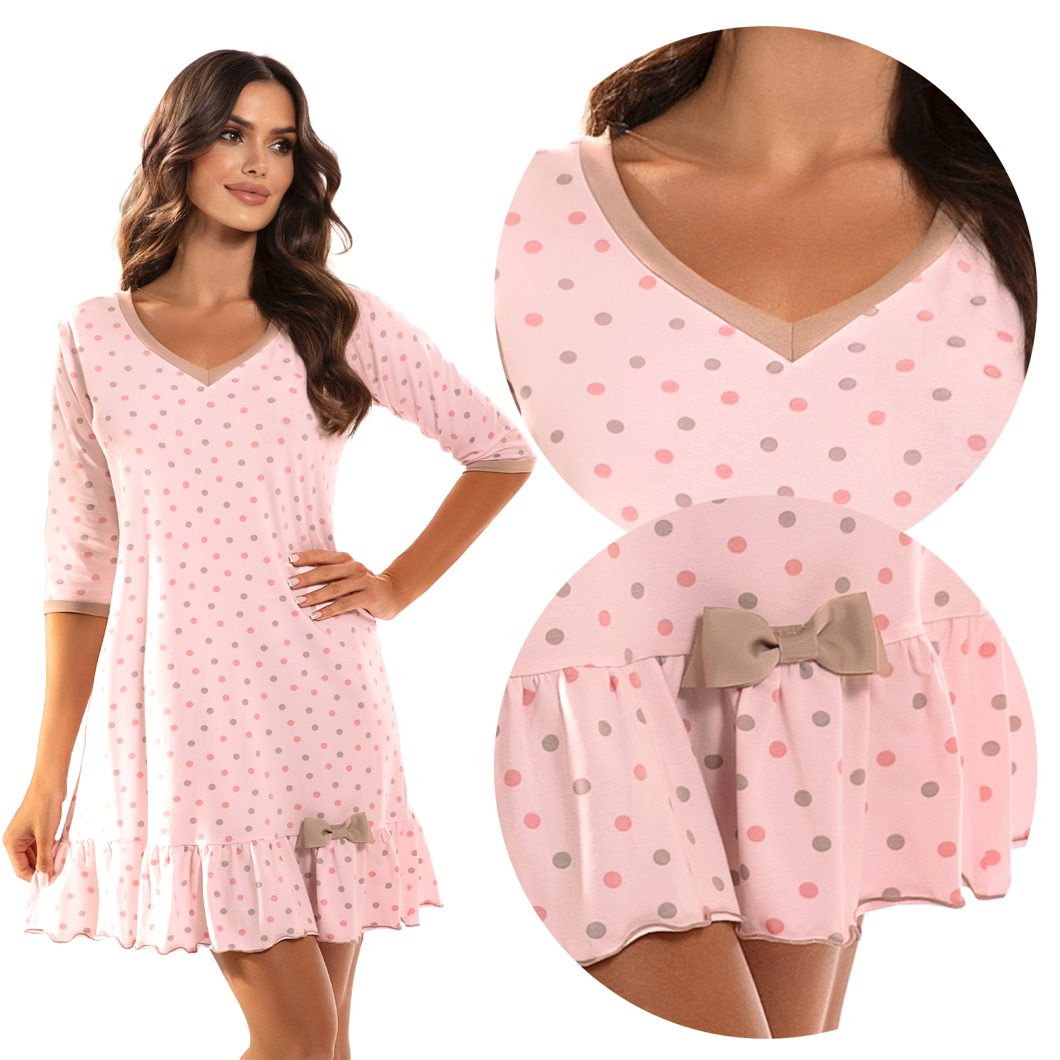 Vivisence 2034 różowy bawełna groszki M Koszula Nocna