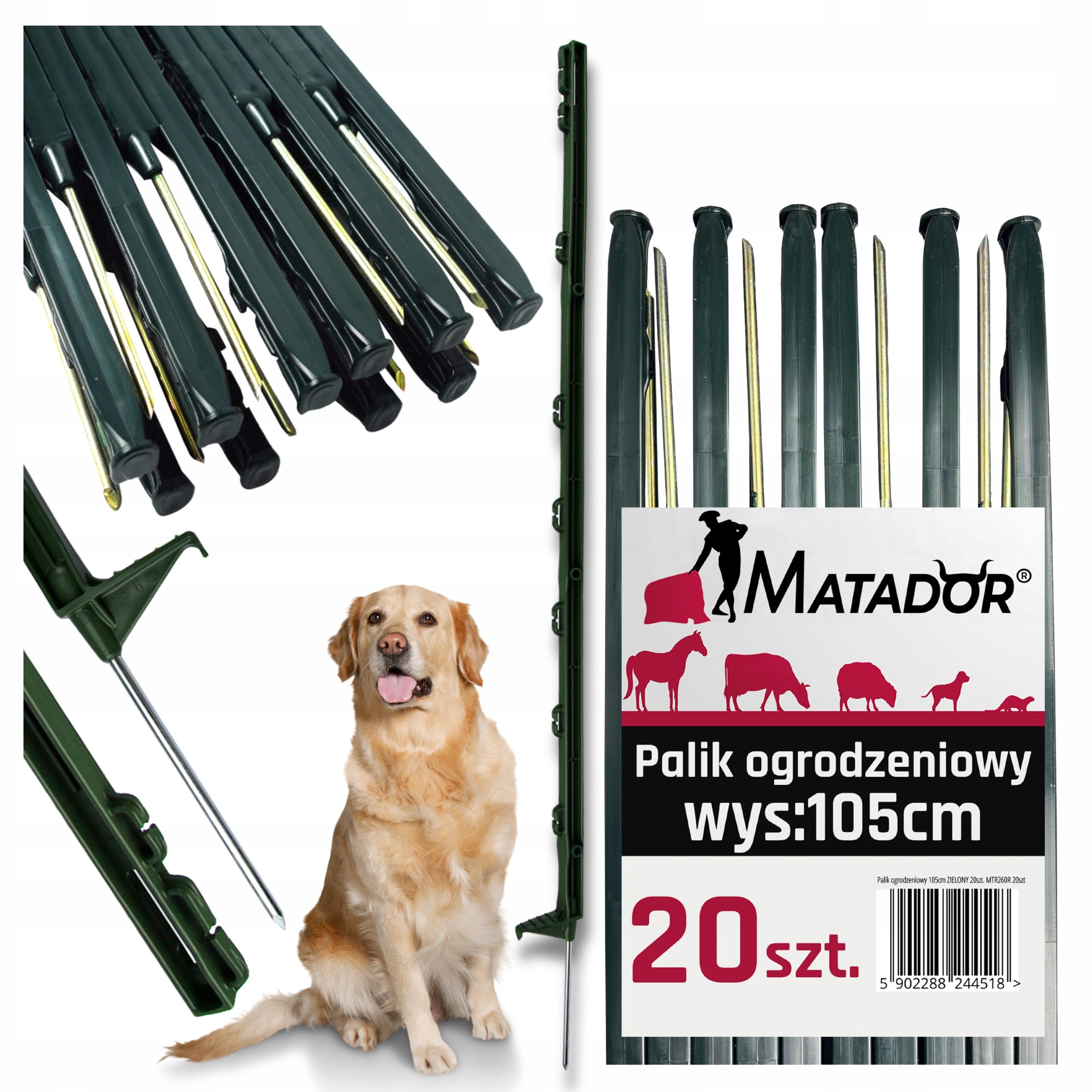 Zestaw 20x Słupek ogrodzeniowy do pastucha 105cm Słupki Paliki Mocne Pl