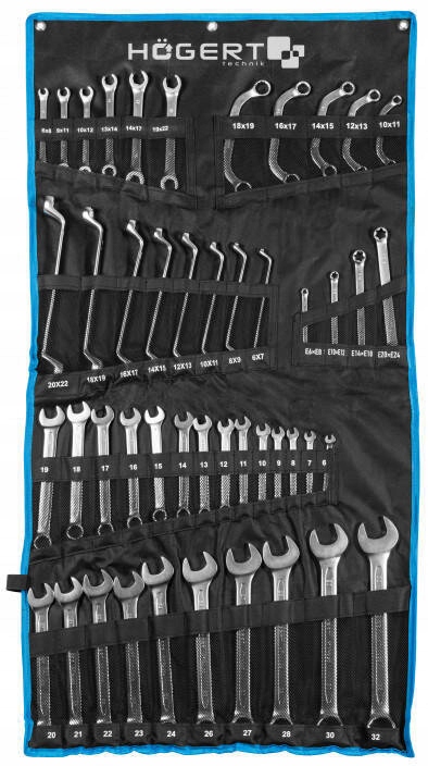 Zestaw kluczy płasko-oczkowych giętych otwartych typ C pł 47el. HT1W499