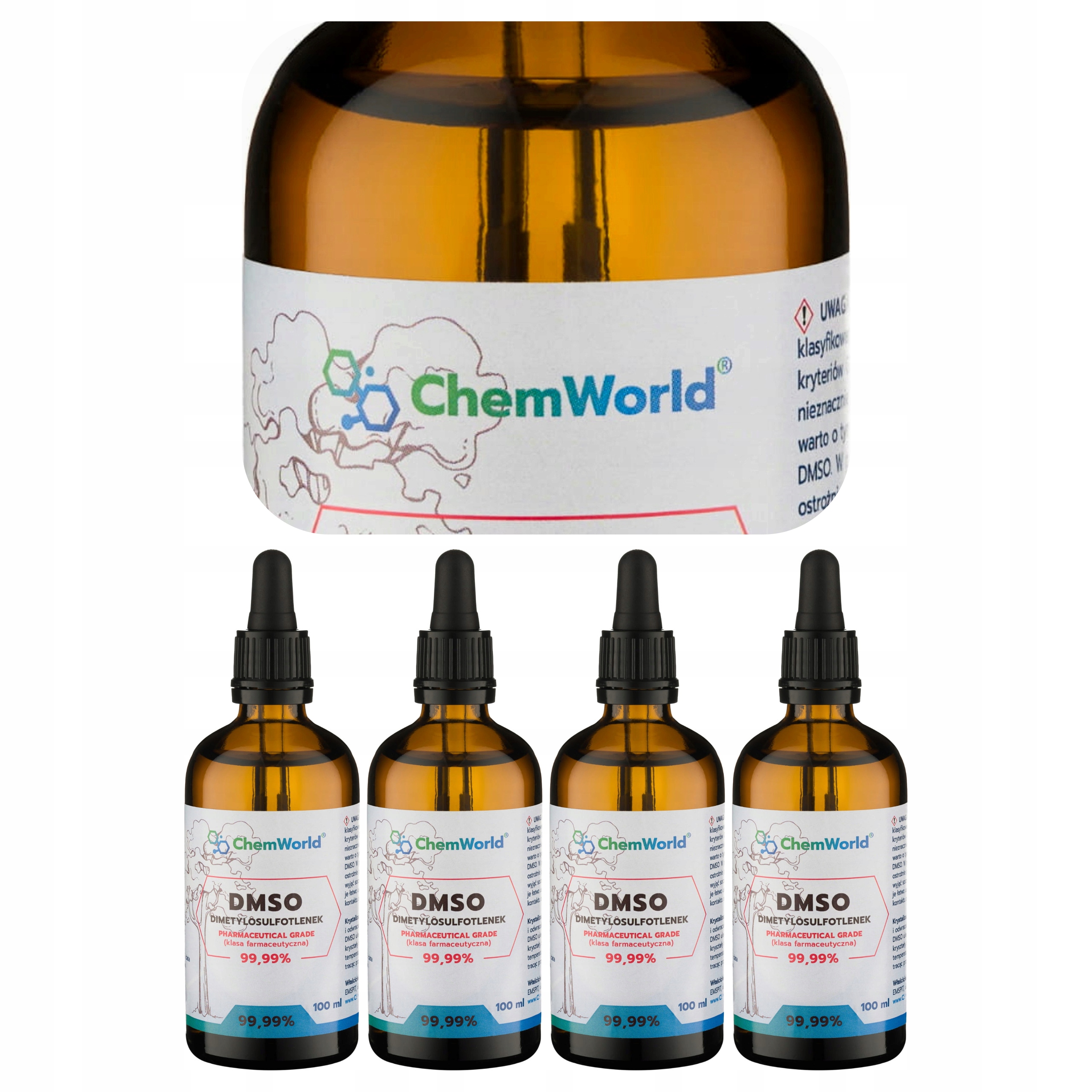 4x Rozpuszczalnik Polarny Dmso Chemworld Dimetylosulfotlenek 99,9% 100 ml