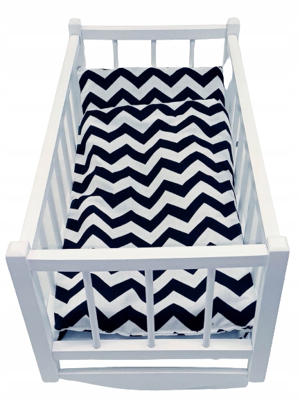 KOŁYSKA DLA LALEK BIAŁA DREWNIANA + POŚCIEL 3el