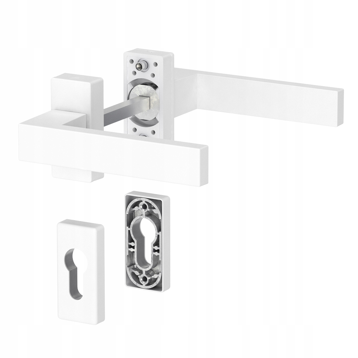 Klika na dveře s krátkým štítkem Dublin Ral 9016 matná bílá L92, čep 128 mm