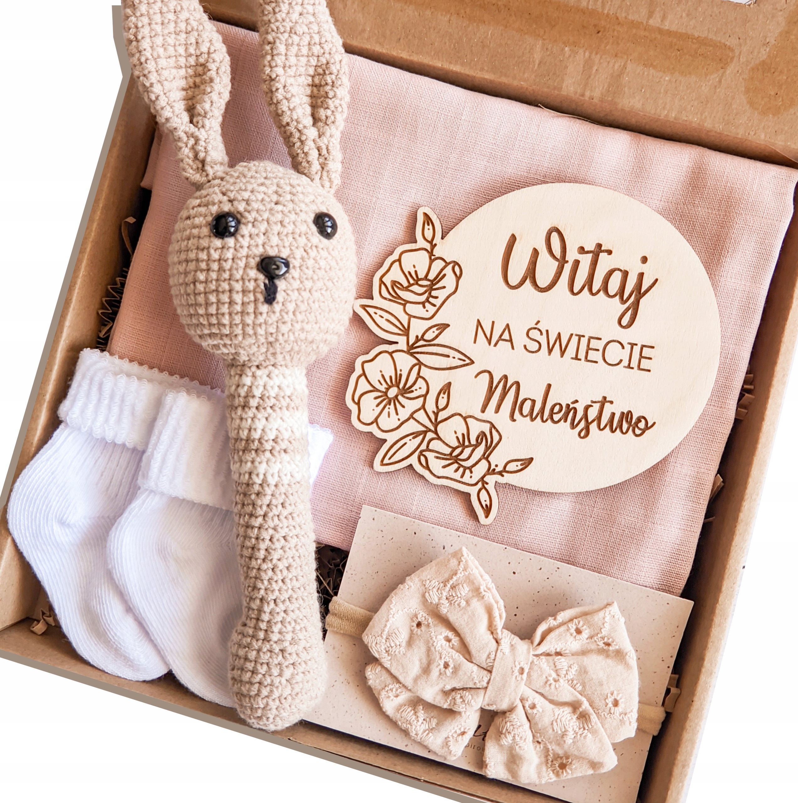 Chrastítko růží králíček dárek pro novorozence holčičky na čápové