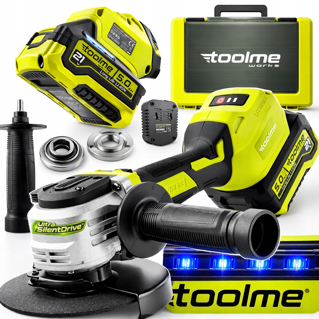 Ultra Cicha szlifierka kątowa akumulatorowa bezszczotkowa 5Ah Toolme tm270