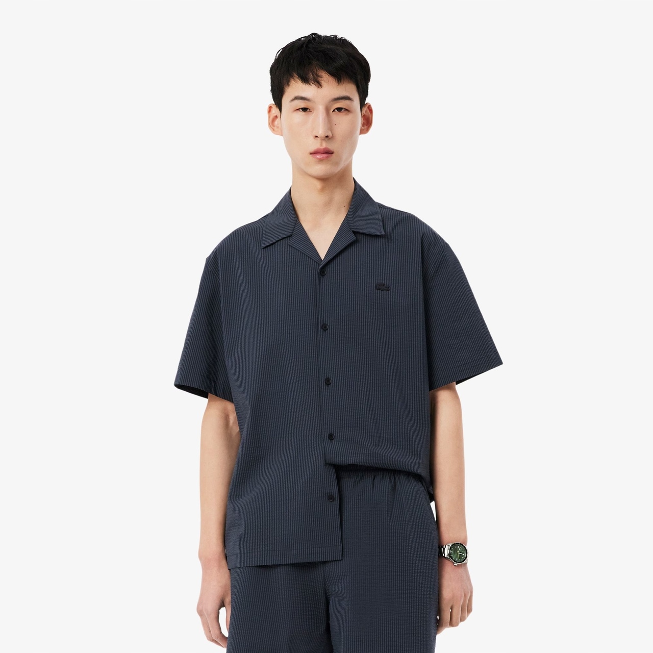 Lacoste Pánská košile Seersucker Noir 40 M