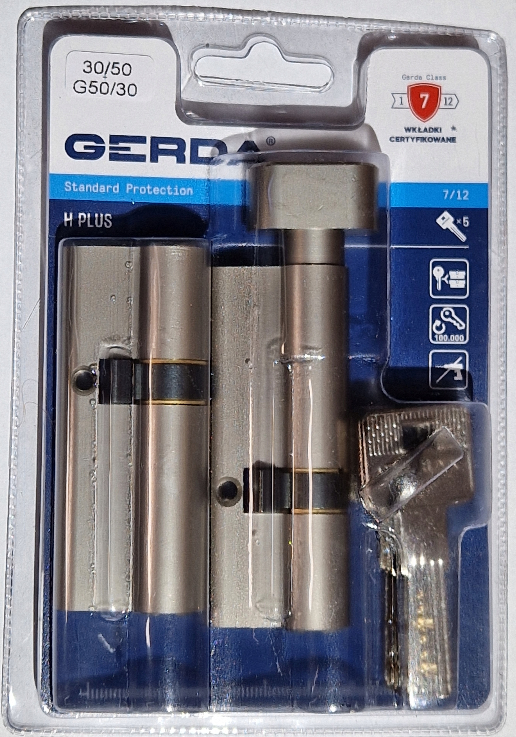Wkładki Gerda H Plus Zestaw 50G/30 i 30/50 Satyna system jednego klucza