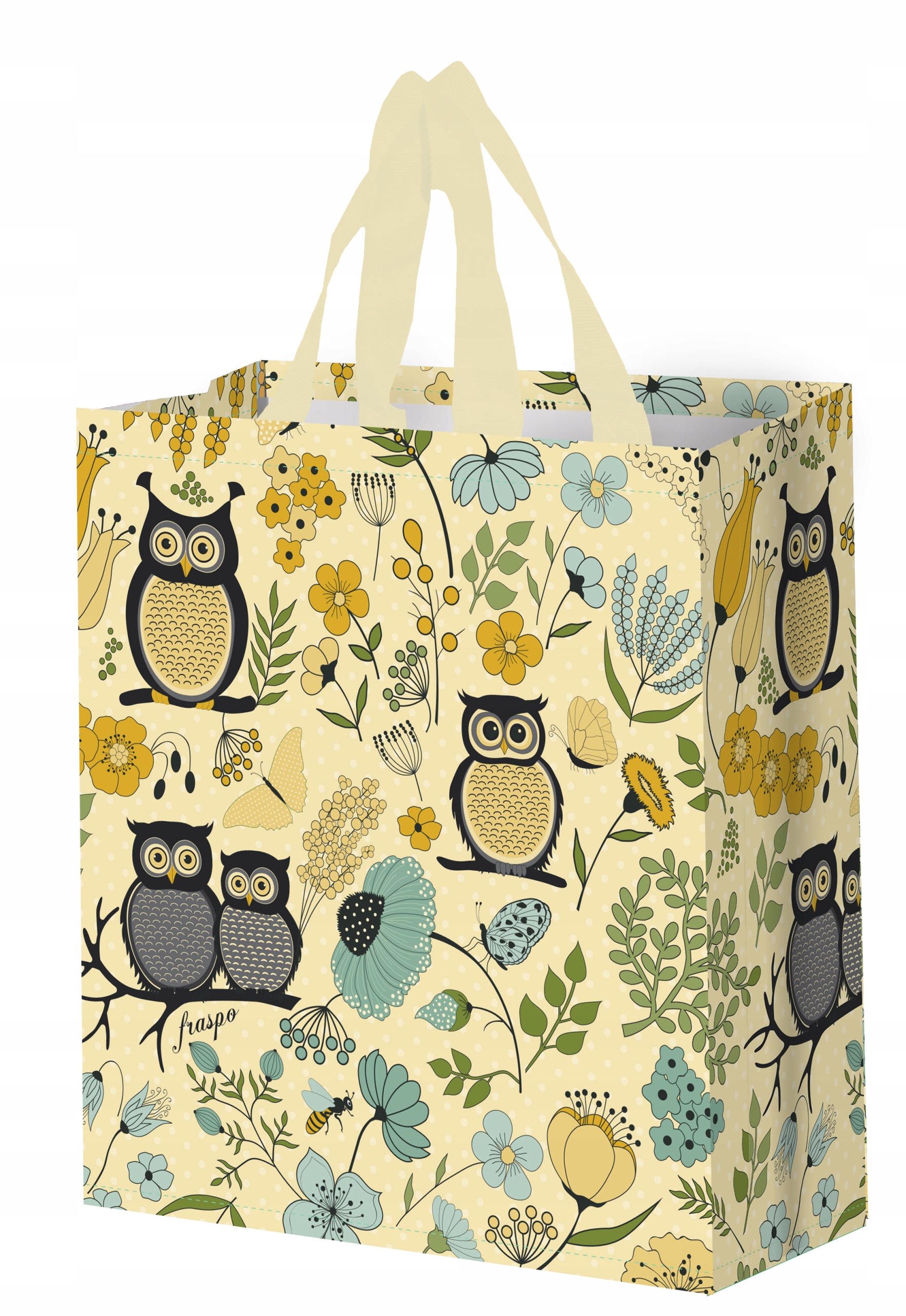 Torba wielokrotnego użytku 14l tworzywo sztuczne SÓWKI beżowe