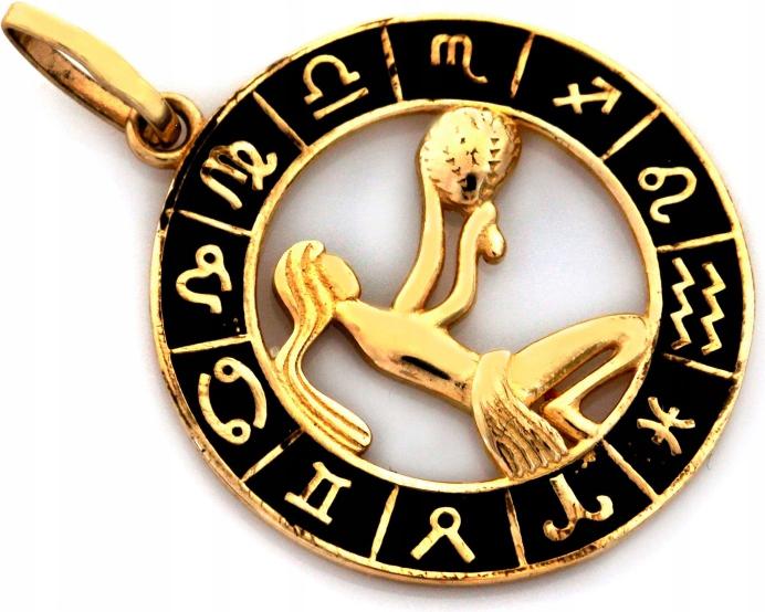 Přívěsek zlatý 585 Panna znamení zvěrokruhu zdobený černým smaltem 14K, módní
