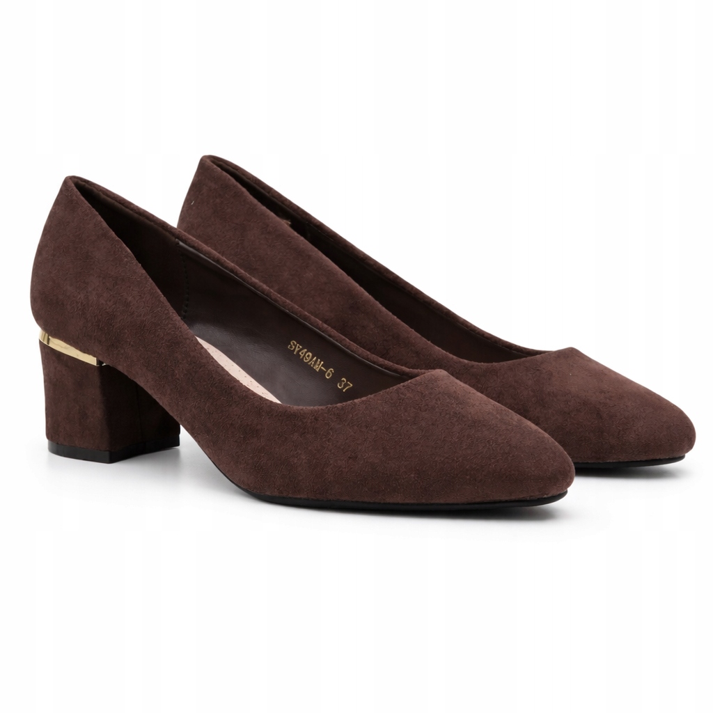 Czółenka Damskie Brązowe Słupek 6 cm Buty Klasyczne