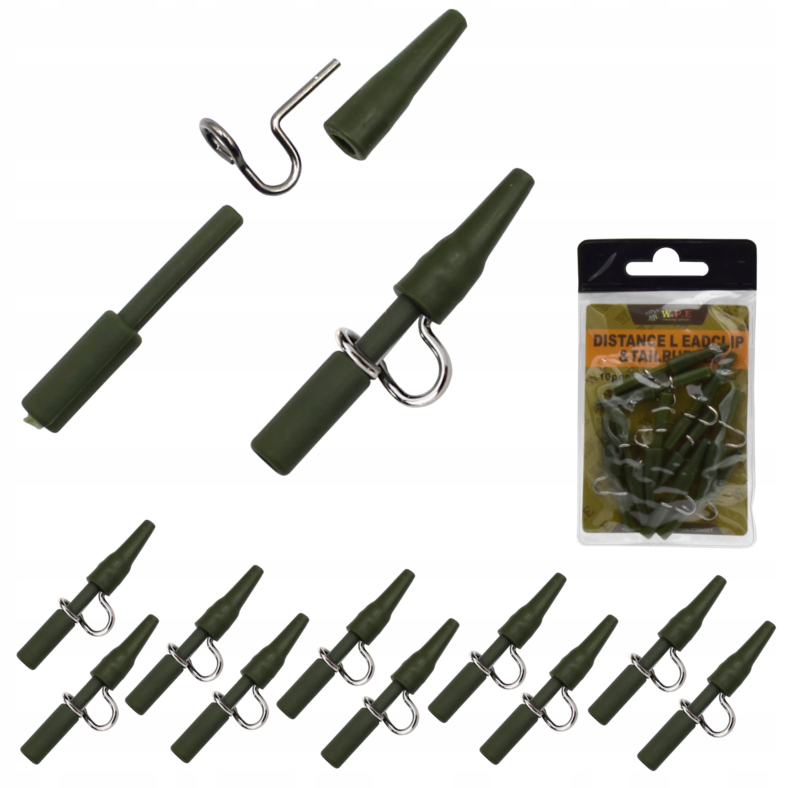 

Bezpieczny klips z łącznikiem gumowym 10 szt Khaki