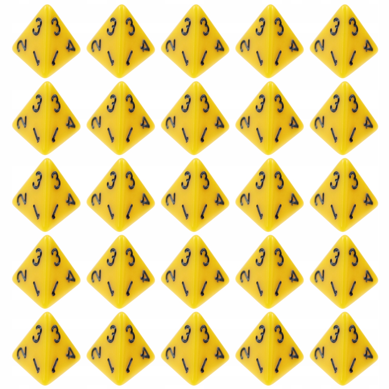 ZESTAW 25 KOSTEK K4 RPG ŻÓŁTA KOŚĆ CZTEROŚCIENNA