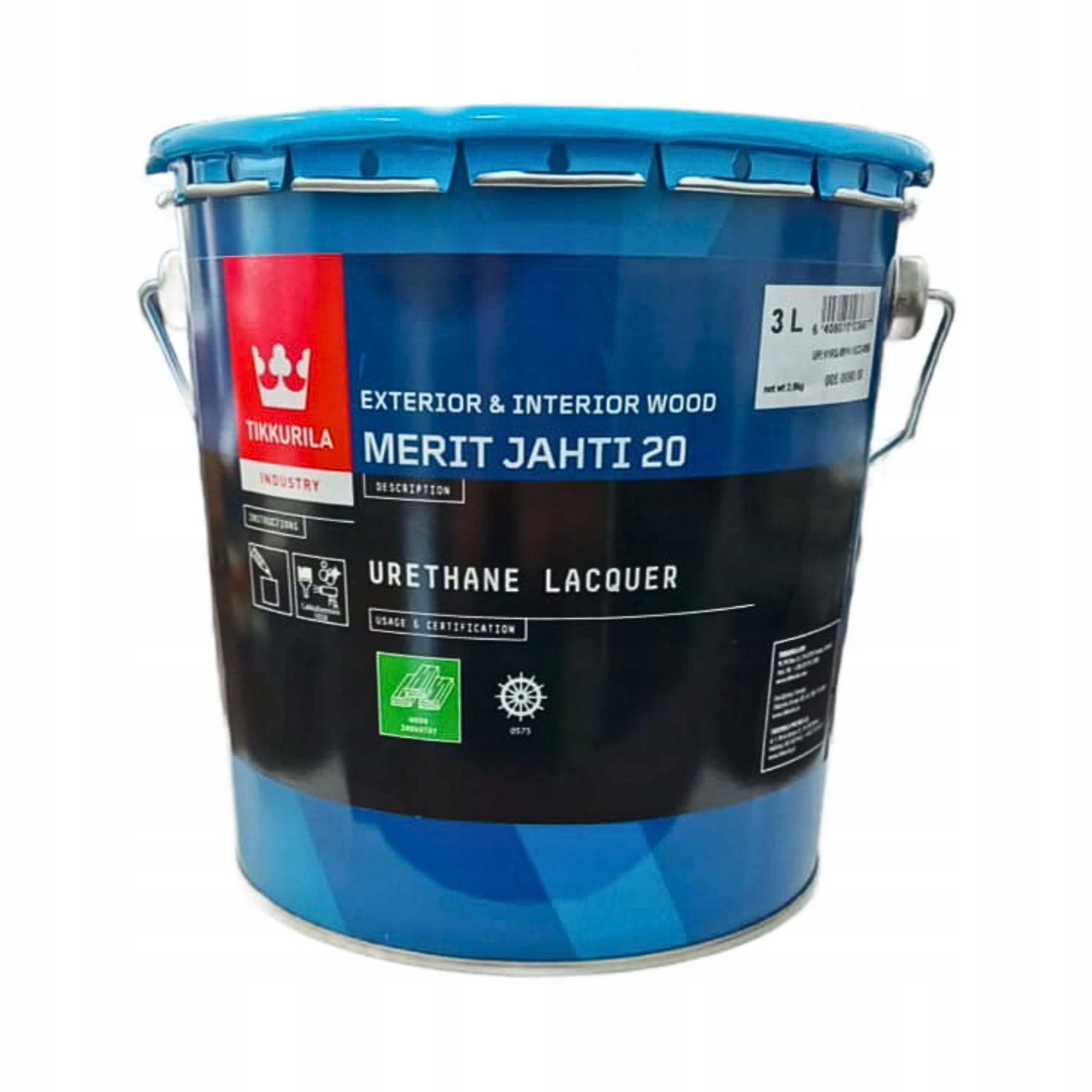 Lakier bezbarwny do drewna na zewnątrz Tikkurila Merit Jahti 20 Półmat 3L