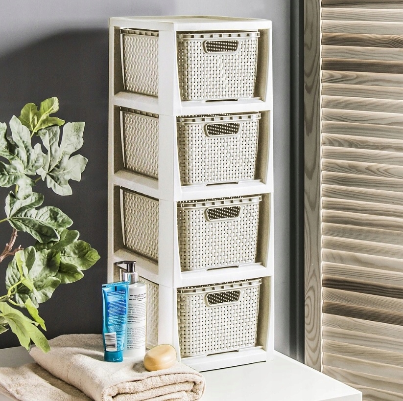 REGAŁ KOMODA PÓŁKA 4 KOSZAMI SZUFLADY DO ŁAZIENKI Głębokość mebla 29.5 cm