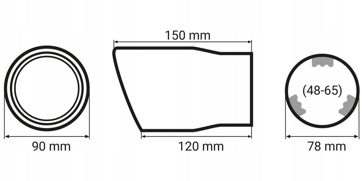 KOŃCÓWKA RURY WYDECHOWEJ TŁUMIKA 48-65MM CHROM CHROMOWANA OKRĄGŁA 90MM INOX Numer katalogowy producenta MT 007