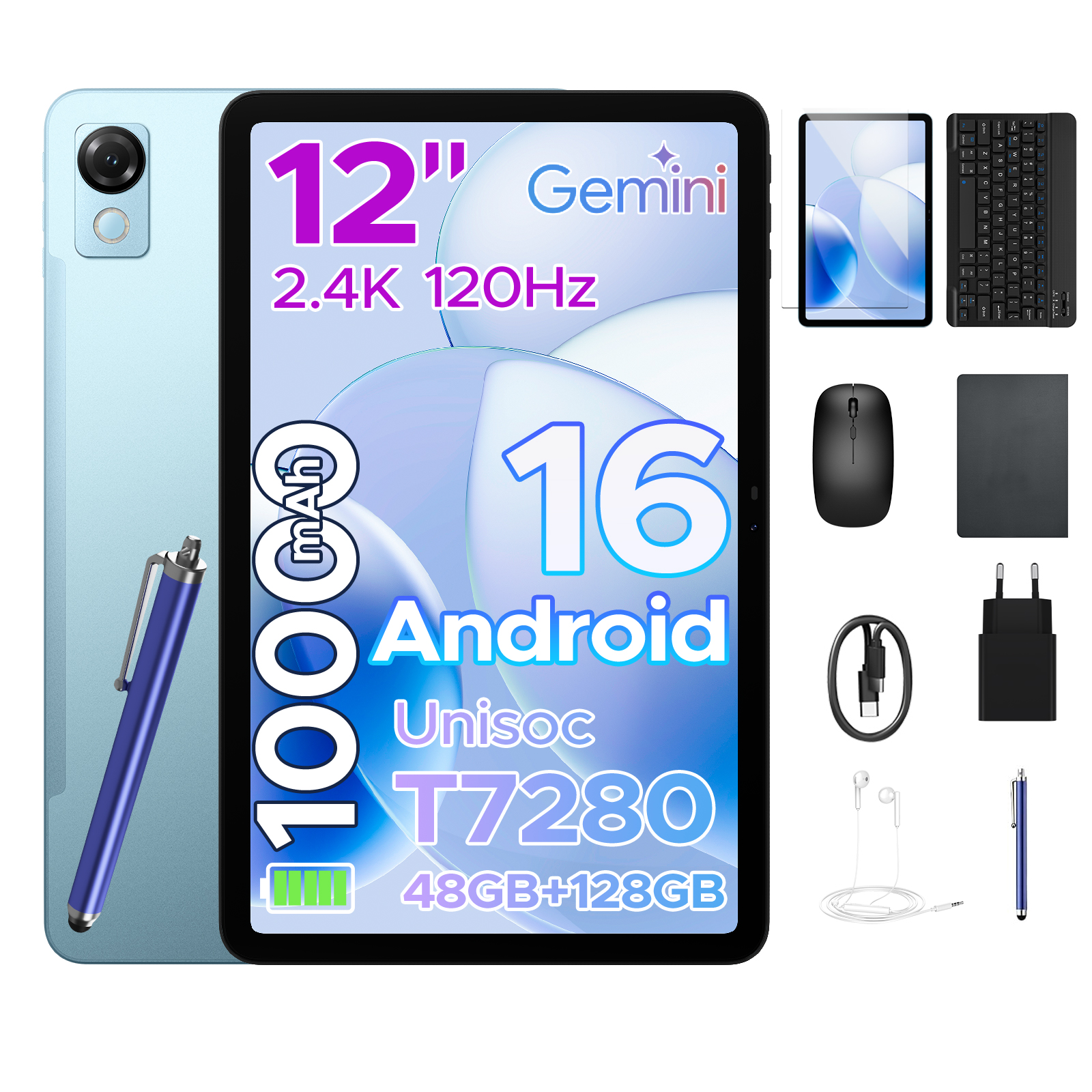 Tablet Pockam P12 12" Android16 8/128GB 10000mAh 120Hz WiFi Gps Etui Zestaw