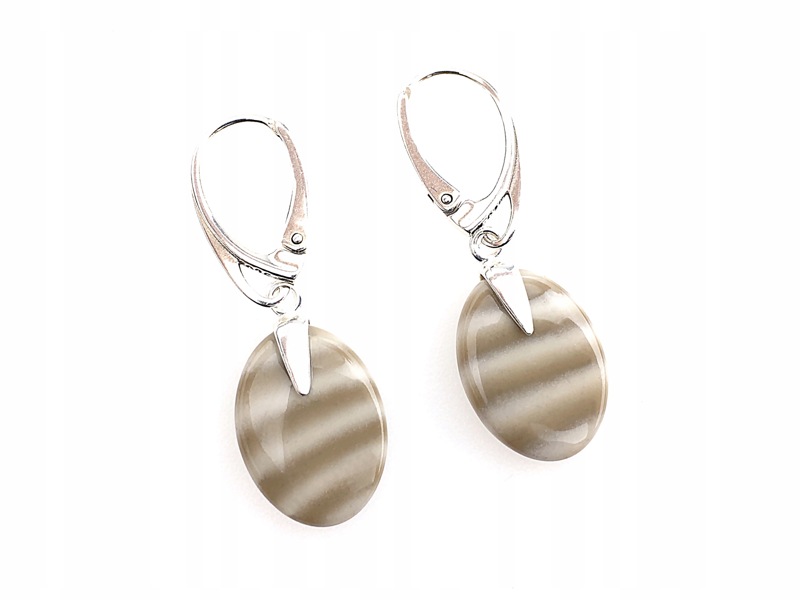 

kolczyki srebro kamień krzemień pasiasty bigle ang