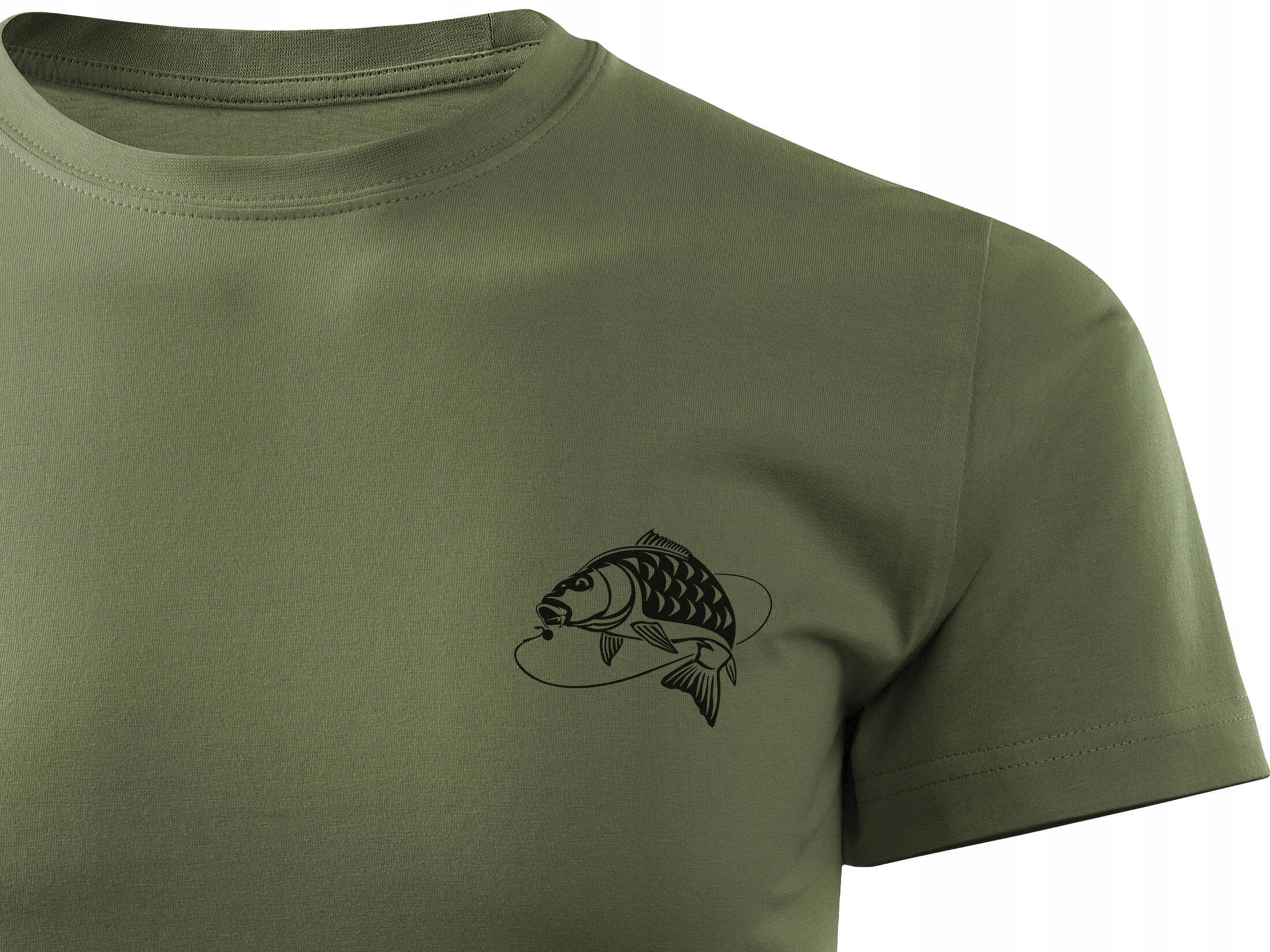 Bawełniana koszulka T-shirt z nadrukiem wędkarskim Karp kolor khaki roz 3XL
