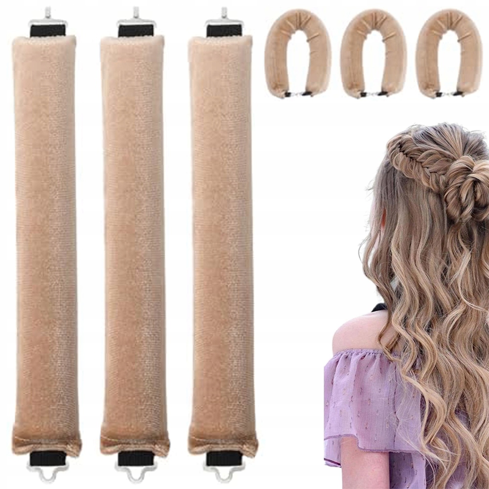 Válečky Na Vlasy A Natáčky Z Měkkého Flanelu, Efekt Velvet Khaki, 3 Kusy