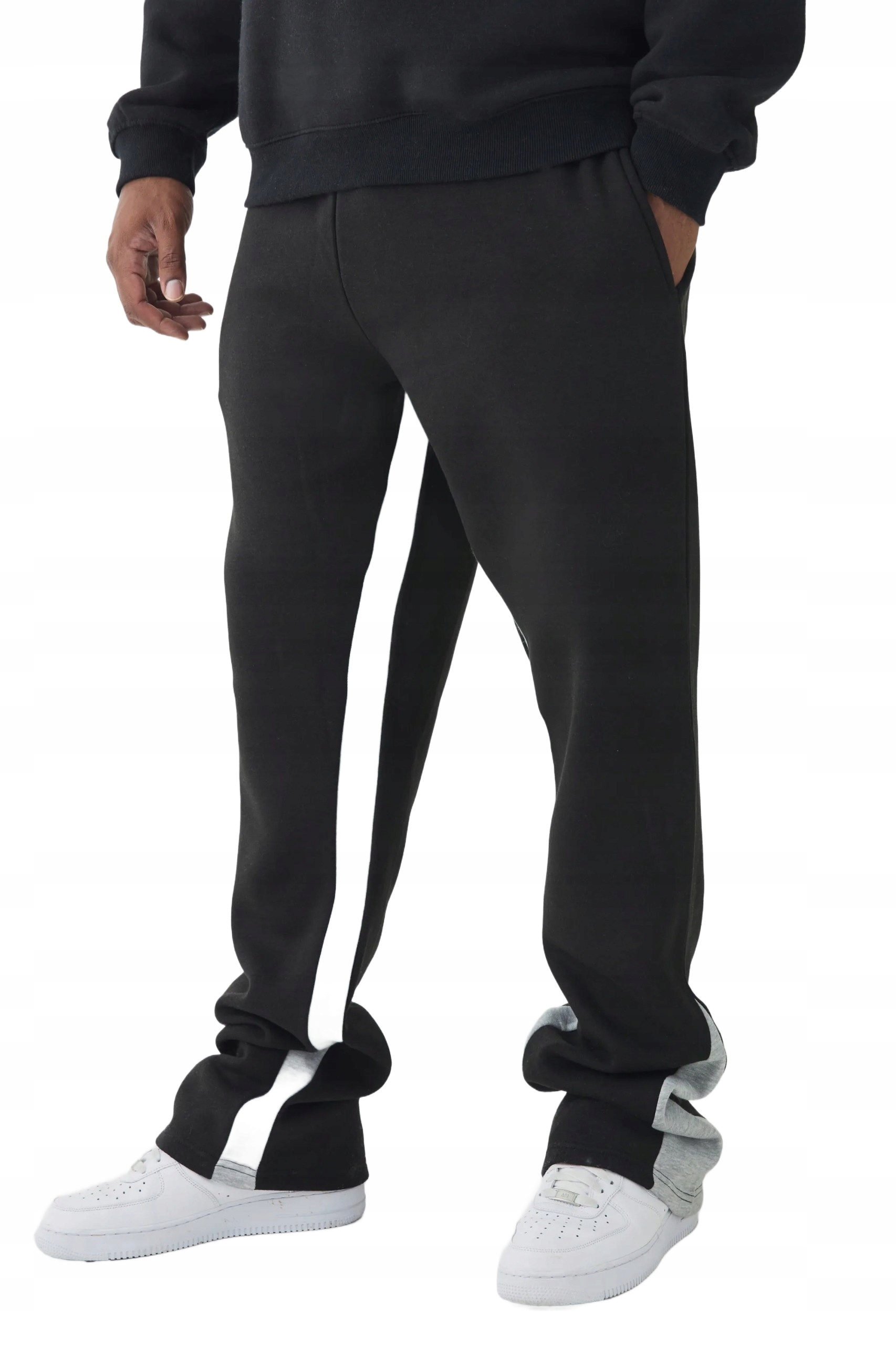 Boohooman Pánské Tepláky Černé S Šedým Lampasem, Dlouhé 3XL Z3A