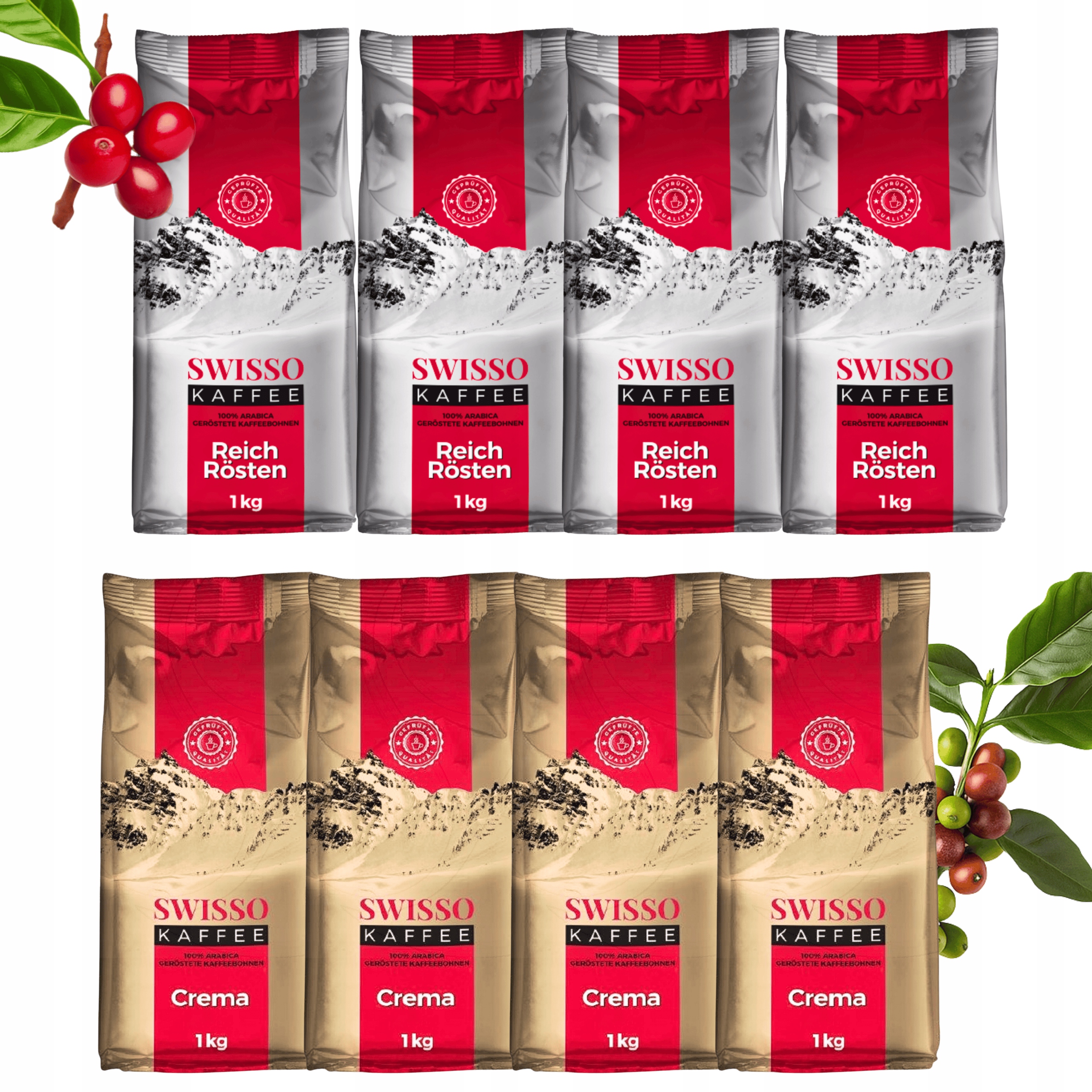 Levně Káva Zrnková 100% Arabica 1 kg Swisso Kaffee Crema Rr Mix 4+4 x 1 kg