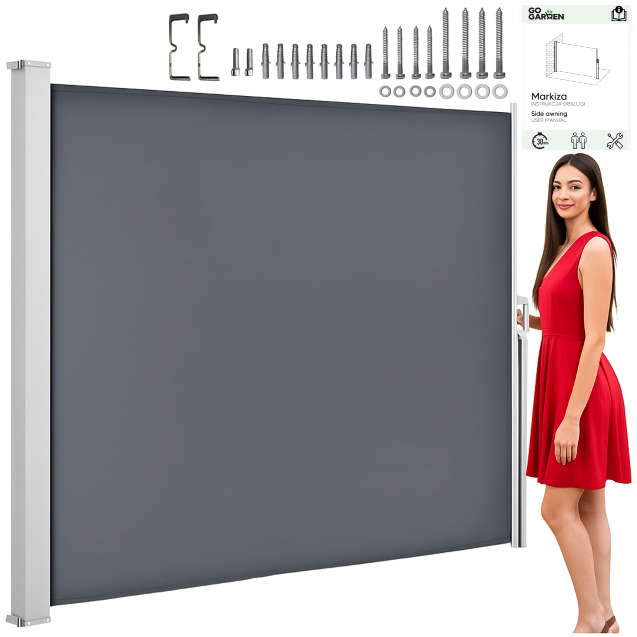 Markiza boczna tarasowa roleta parawan osłona automatyczne zwijanie 350x180