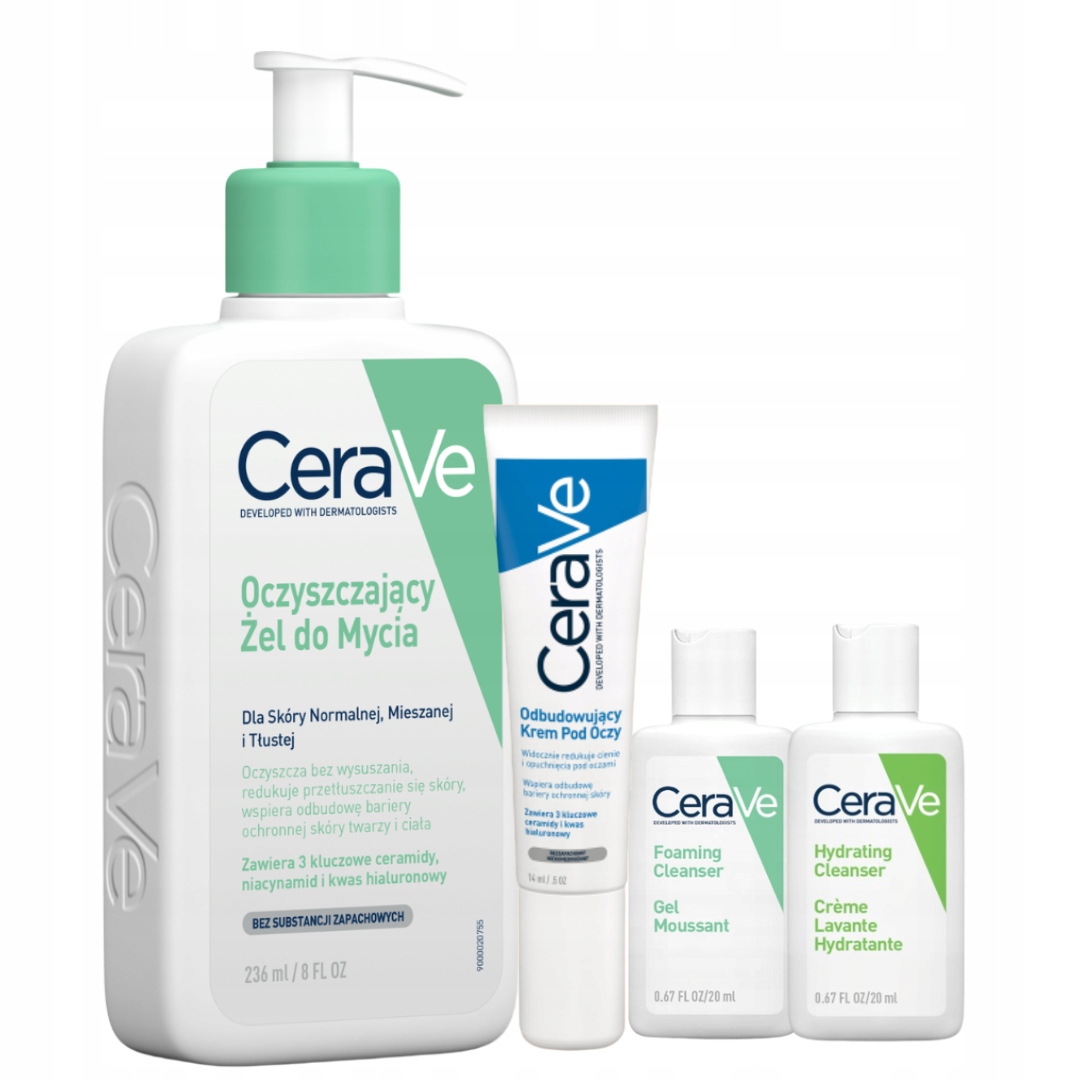 CeraVe Oczyszczający Żel do Mycia 236ml Odbudowujący Krem pod Oczy 14g