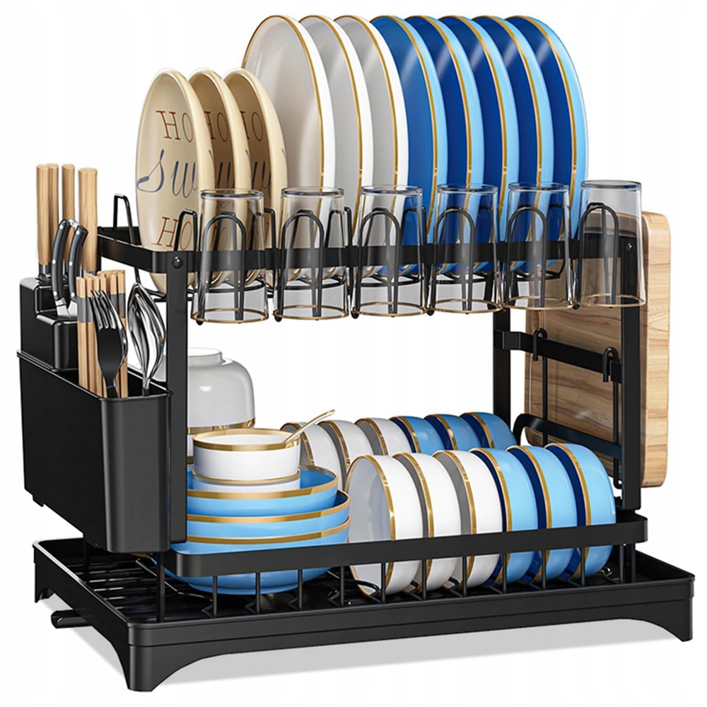 Odkapávač Na Nádobí Odkapávač Dvouúrovňový Držák Na Potřeby Černý