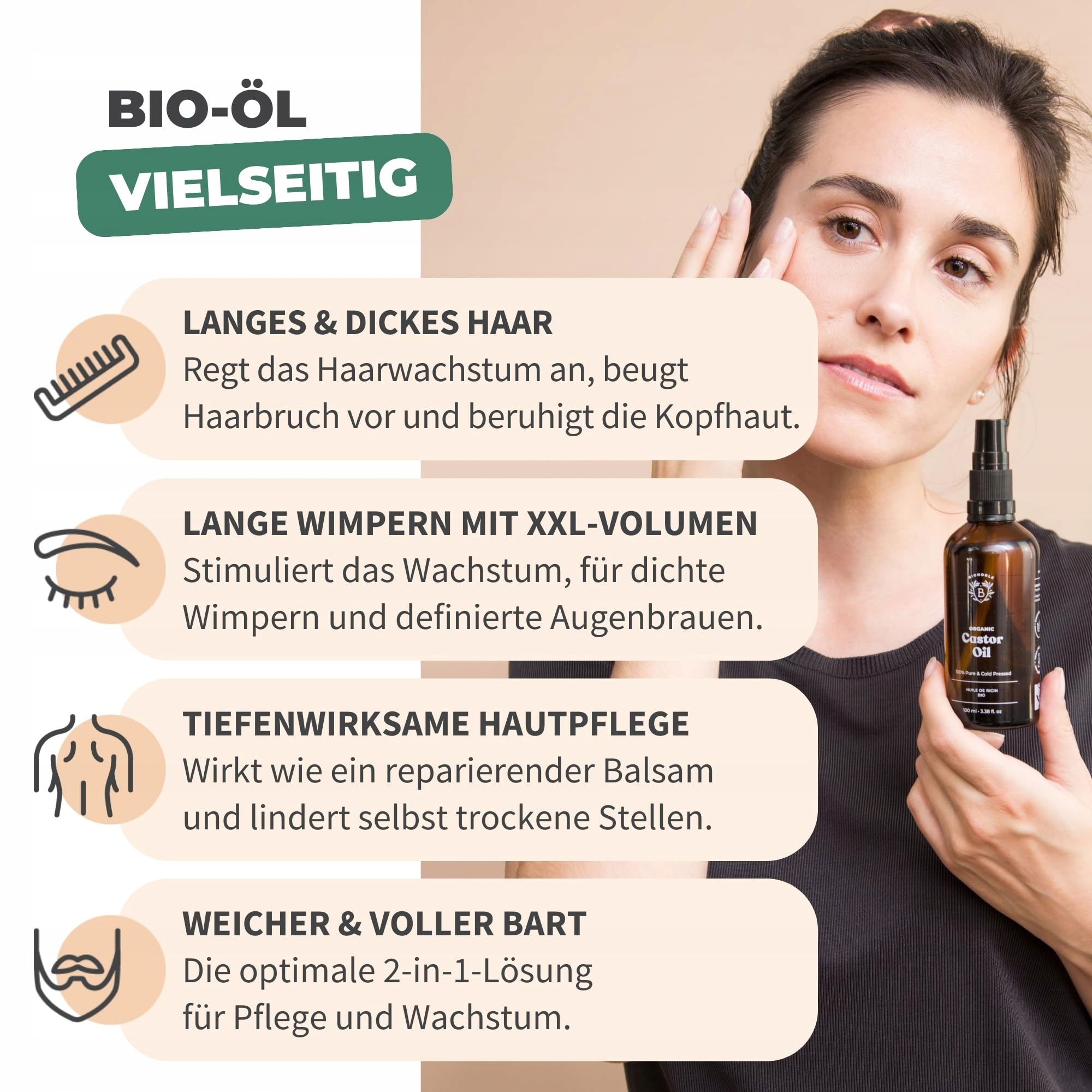 BIONOBLE Olej Rycynowy Bio 100ml Naturalny Do Włosów Brwi Rzęs — miniatura 3