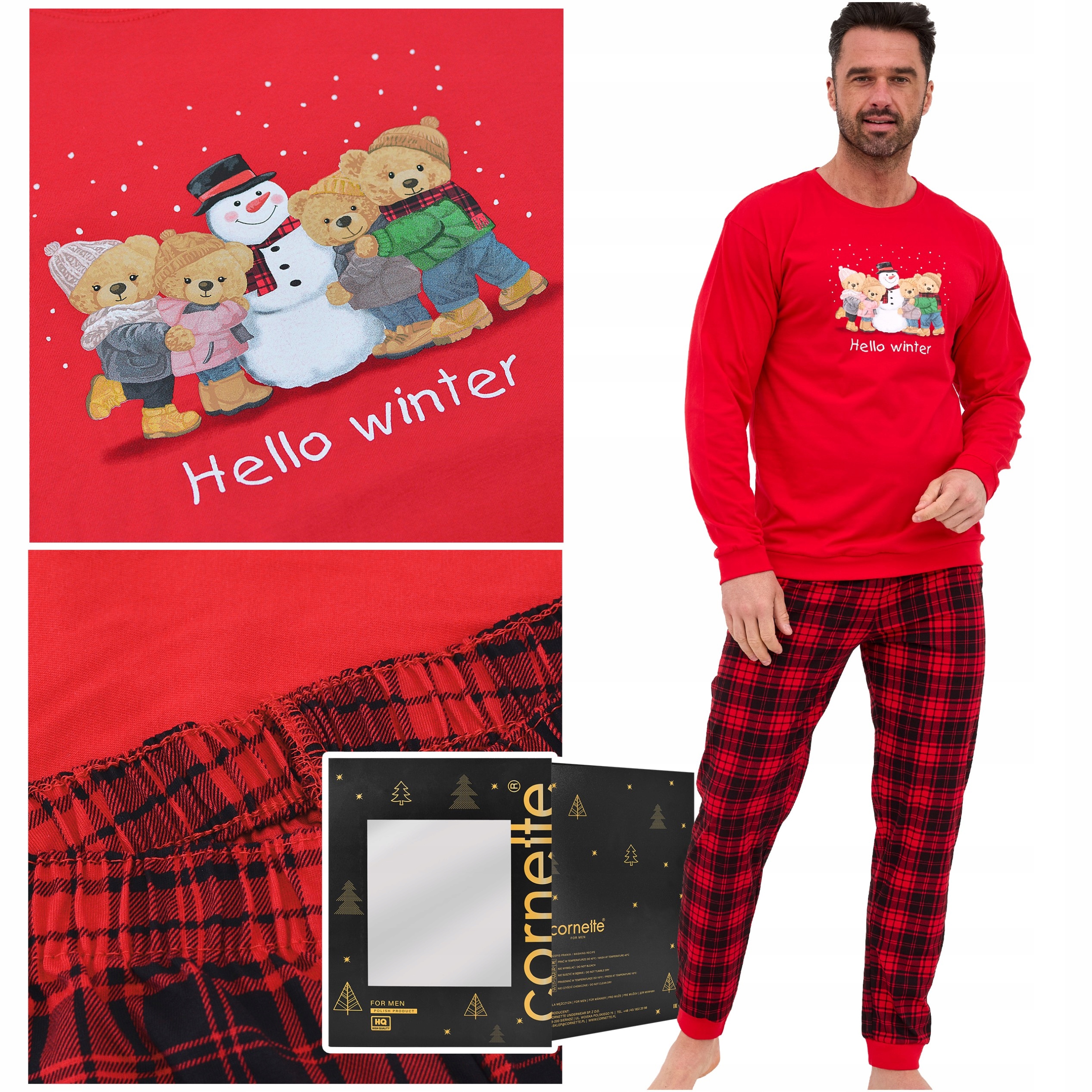 Cornette Pánské pyžamo s dlouhým rukávem, zimní potisk, Bavlna L