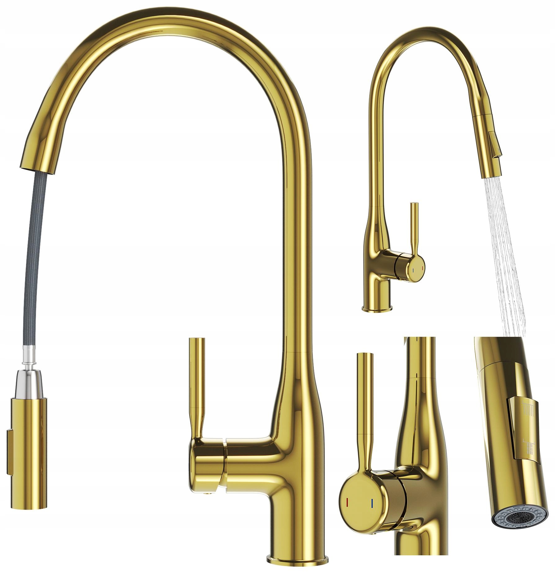 Kuchynská Batéria So Výsuvnou Hubicou Zlatá Dvojfunkčná Moderná Fossa