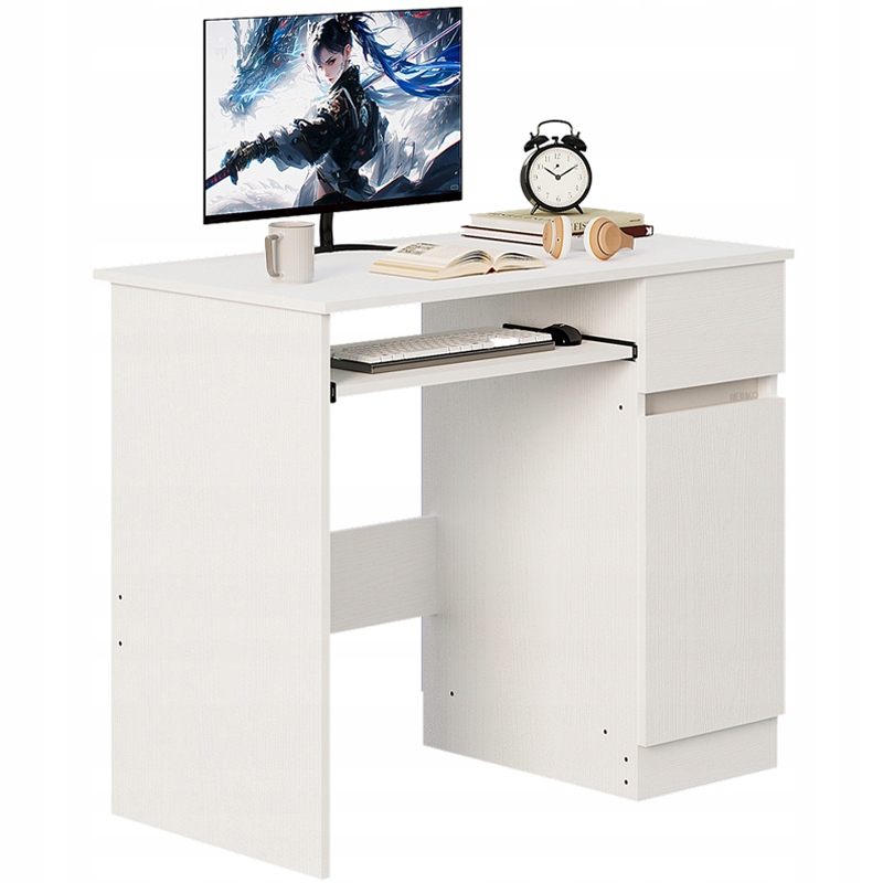 Počítačový Stôl, Biely Mládežnícky Stôl, Moderný, So Zásuvkou, Polička